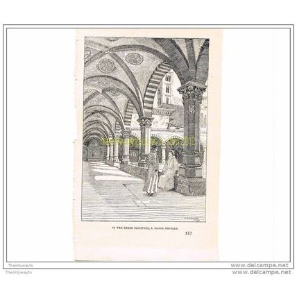 IN GREEN CLOISTERS, S. MARIA NOVELLA, FLORENCE, ITALY, c1895, Book Illustration