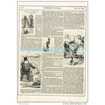 COMIC DISEASES, CARTOON HUMOUR, MAGAZINE ILLUSTRATION/PRINT, c1859