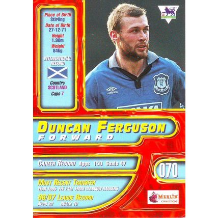 Merlin Premier Gold English Premier League 1997/98 Duncan Ferguson