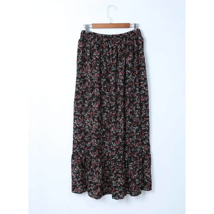 Black Multicolor Floral Ruffled Crop Top and Maxi Skirt Set