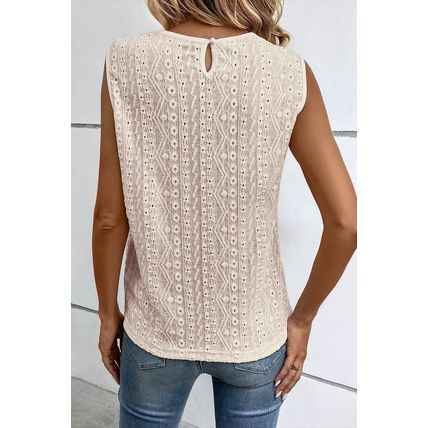 Apricot Guipure Lace Crochet Keyhole Back Tank Top