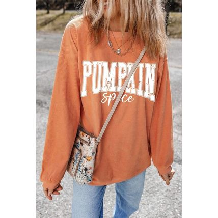Orange PUMPKIN Spice Graphic Corded Crewneck Sweatshirt
