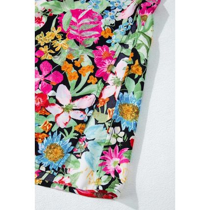 Green Floral Puff Sleeve V Neck Tassel Drawstring Dress