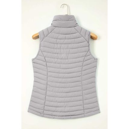 Silvery Plush Collared Quilted Zipped Puffer Vest