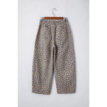 Khaki Leopard Printed Drawstring Waist Pocketed Wide Leg Jeans