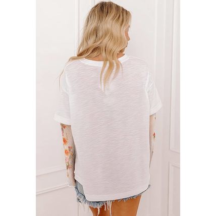 White Faux Two Piece Floral Long Sleeve Patchwork Tee