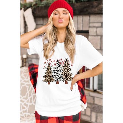 White Leopard Christmas Tree Graphic Crewneck Tee