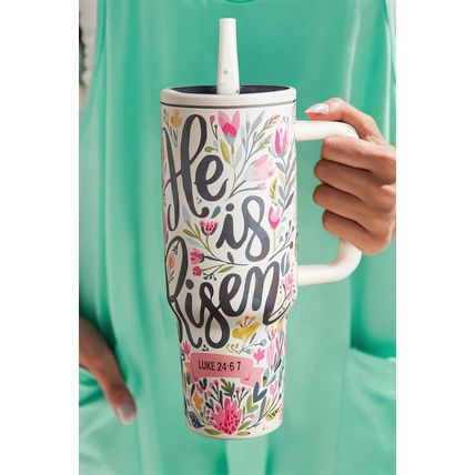 White He Is Risen Flower Print Stainless Steel Tumbler 40oz
