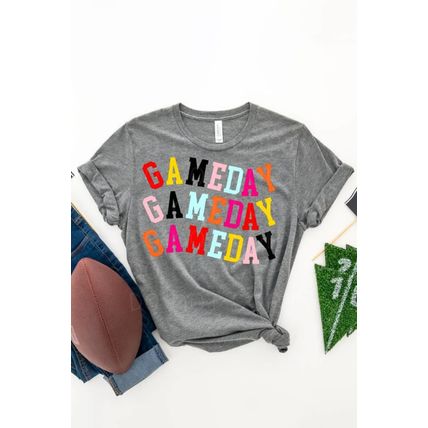 Gray Colorful GAME DAY Graphic Crew T Shirt