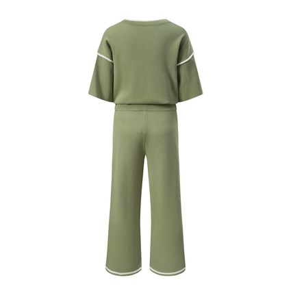 Guacamole Green Contrast Trim Half Sleeve Top Drawstring Pants Loose 2pcs Sweate