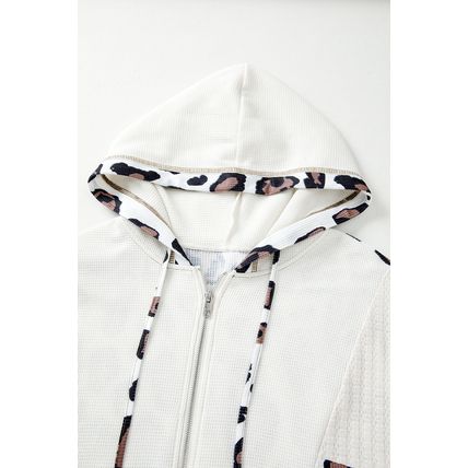 Apricot Oversized Leopard Contrast Mixed Texture Patchwork Zip Up Drop Shoulder