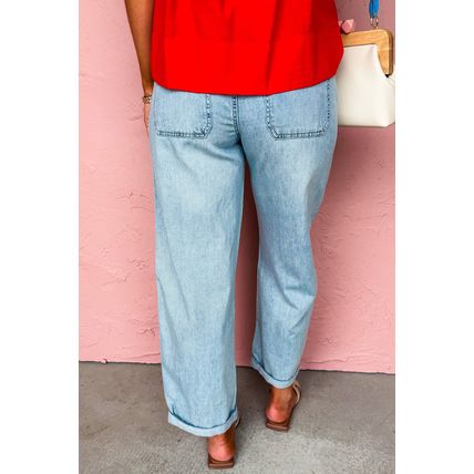 Myosotis Exposed Stitch Detail Drawstring Barrel Jeans