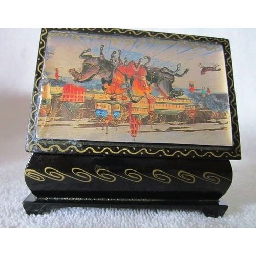 Imitation Russian Miniature Laquer Box Troika Three Horse Sleigh Winter Scene