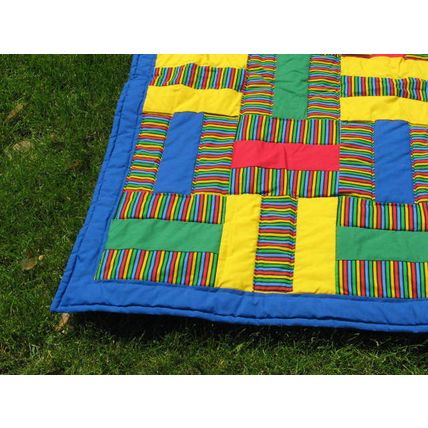 Three Strip Rail Baby Lap Quilt 0015 Bright Colors Stripes Blue Quiltpolice