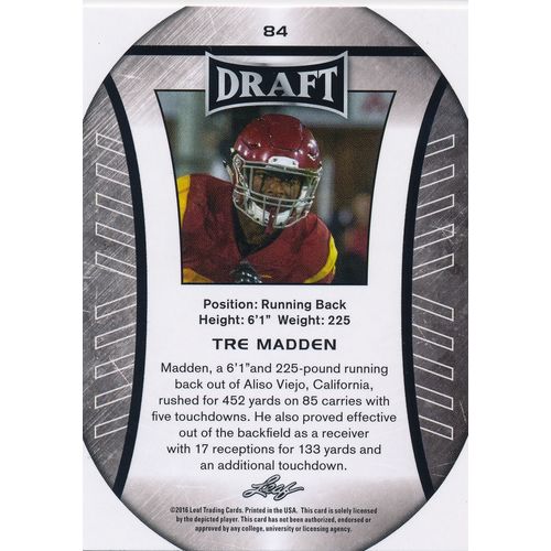 2016 Leaf Draft Football 84 Tre Madden