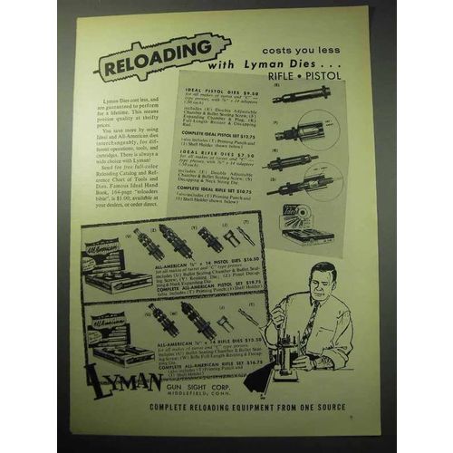 1957 Lyman Reloading Dies Ad - Costs You Less