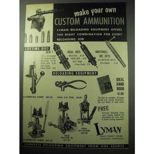 1957 Lyman Reloading Equipment Ad - Custom Ammunition