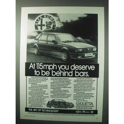 1984 Alfa Romeo Giulietta Car Ad - Be Behind Bars