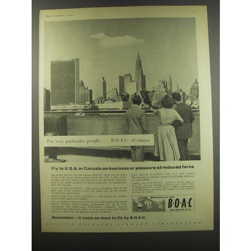 1957 BOAC Airways Ad - Fly to USA or Canada on business or pleasure