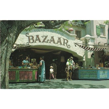 Standard size printed postcard of Disneyland Gifts From the East Bazaar USA