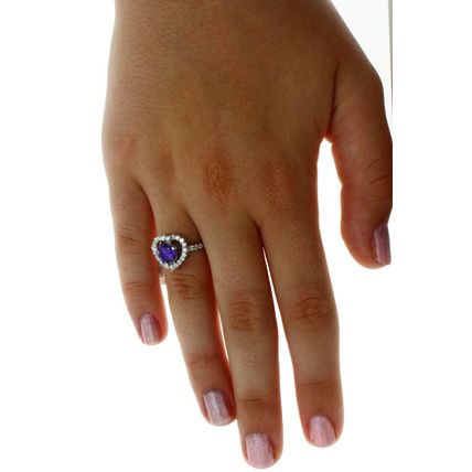 New Real 925 Sterling Silver Luxury Jewelry Heart Halo Round purple stone Ring