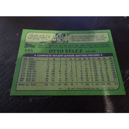 1982 Topps Card # 155A Otto Velez Excellent-Mint (6) Toronto Blue Jays