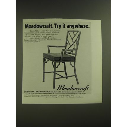 1974 Meadowcraft Malay Chair Advertisement - Try it anywhere