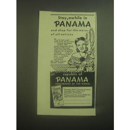 1945 Panama National Tourist Commission Ad - Shop for the wares of nations