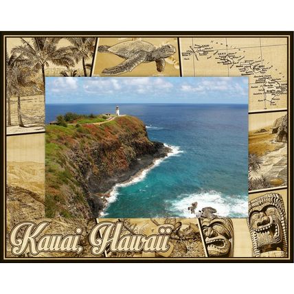 Kauai Hawaii Montage Laser Engraved Wood Picture Frame Landscape (8 x 10)