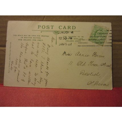 FULHAM CHURCH, LONDON used antique postcard 1907 pm. Rush and Warwick =