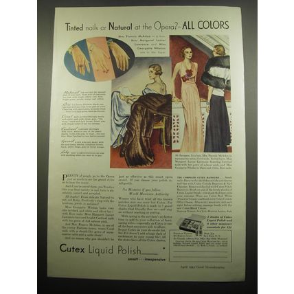 1933 Cutex Liquid Polish Ad - Tinted nails or natural at the opera?