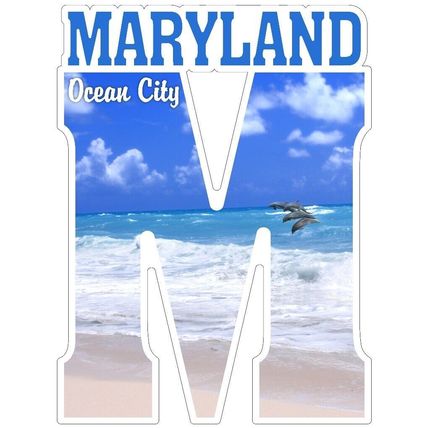 Ocean City Maryland Beach with Dolphins Capital M Collage Fridge Magnet