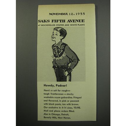 1955 Saks Fifth Avenue Fashion Ad - Howdy, Podner!