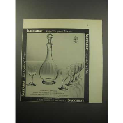 1955 Baccarat Montaigne Optique Cordial Decanter and Glasses Advertisement