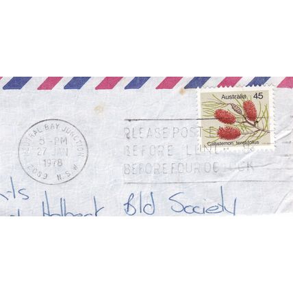 Neutral Bay Junction NSW postmark Australia 1978 on Callistemon Teretifolius VGC