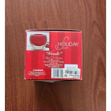 NEW Holiday Spirit Geode Red 4" Votive Tealight Handmade Art Glass, 215562-RD-HT