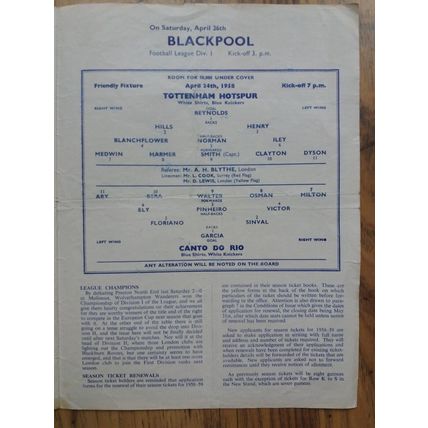 1957/58 Tottenham / Spurs vs Canto do Rio