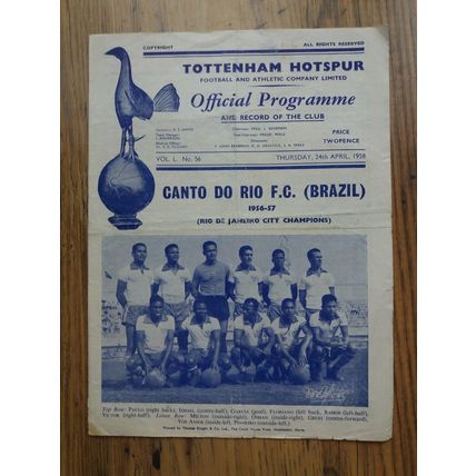 1957/58 Tottenham / Spurs vs Canto do Rio