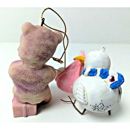 Pink Baby Girl Packages Stork w/Baby Girl Stork Christmas Ornament Lot of 2