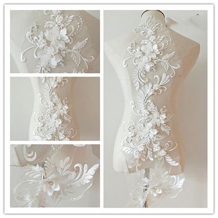 Embroidered Lace Beaded Applique Diamante Floral Patch Trim Sew On DIY Wedding