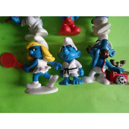 Job lot of 9 modern smurfs telephone smurfette tennis papa brainy judo chef
