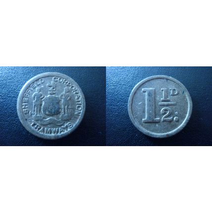 Sheffield Corporation Tramways 1 1/1d fibre transport token