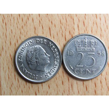 Netherlands 1958 25 Cents Coin