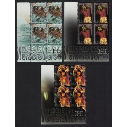 Fr. Polynesia Heiva Canoe Tattoo Costume 3v Corner Blocks of 4 Number 2006