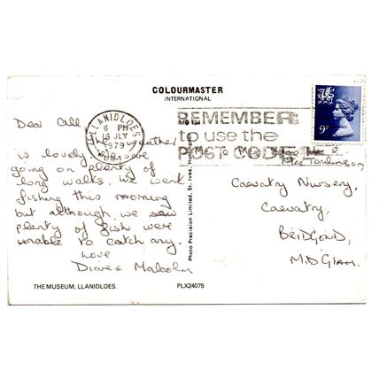 The Museum, Llanidloes - Postally Used - 1979 Postmark with Slogan