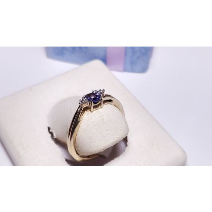 Estate .40ctw Natural Oval Tanzanite & Rd Diamond 10Kt Y/Gold offset Ring #20916