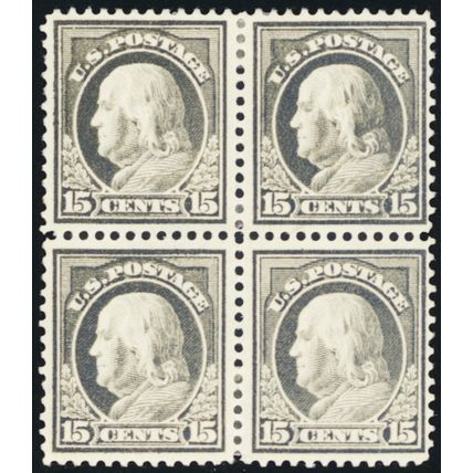 418, Mint HR 15¢ FVF Block of Four Stamps SCV $340 - Stuart Katz