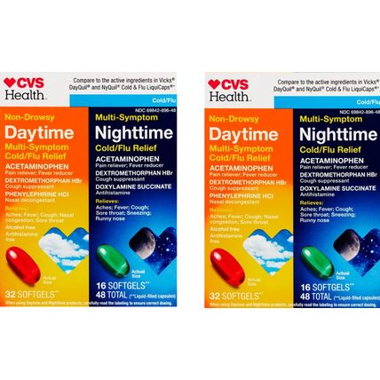 CVS DAYTIME NIGHTTIME MULTI-SYMPTOM Cold Flu Relief 48 Softgel 2PK 3/27
