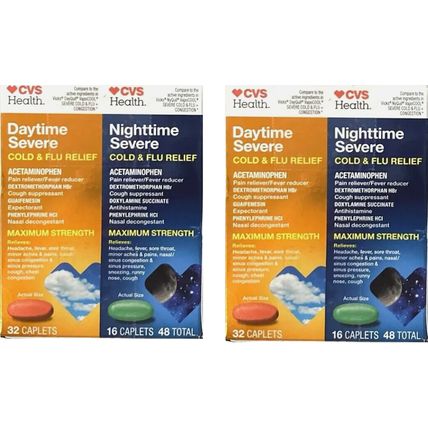 2PK CVS Daytime Nighttime Severe Cold & Flu Relief Caplet 48ct EACH 9/26