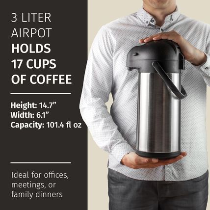 Coffee Carafe with Pump - 102Oz / 3L Airpot 12 Hours Large Carafe Hot Cocoa Disp